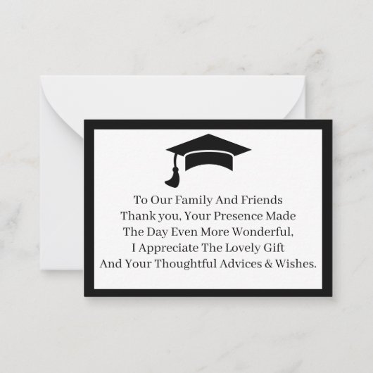 白黒卒業カスタマイズありがとう ノートカード (裏面)