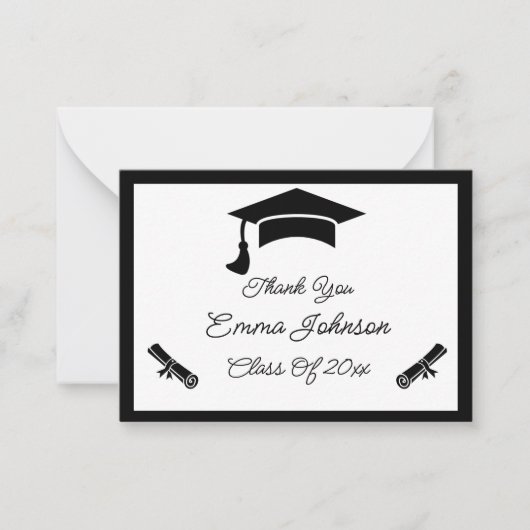 白黒卒業カスタマイズありがとう ノートカード (正面)