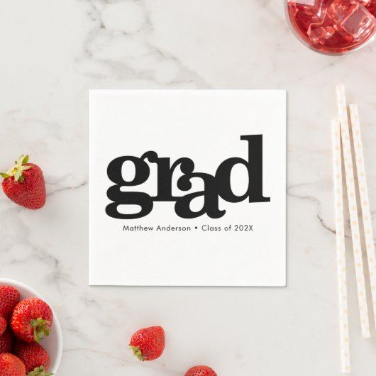 白黒卒業タイポグラフィモダンシンプル スタンダードカクテルナプキン (インサイチュ)