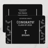 白黒卒業パーソナライズされた 招待状 (正面/裏面)