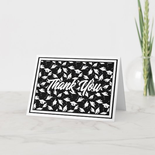 白黒卒業パーティーありがとうご注意 サンキューカード (正面)