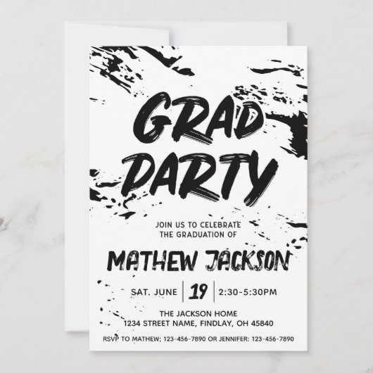 白黒卒業パーティーオープンハウス 招待状 (正面)