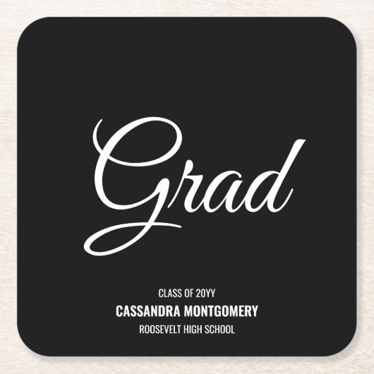 白黒卒業パーティー スクエアペーパーコースター (正面)