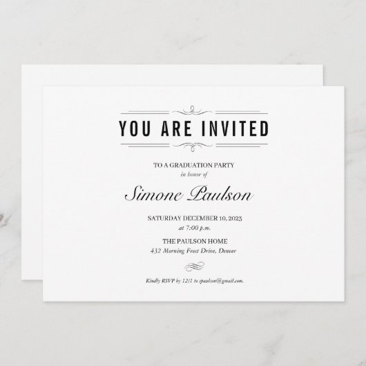 白黒卒業フォーマルパーティー 招待状 (正面/裏面)