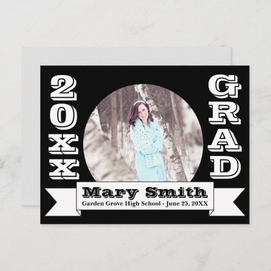 白黒卒業フォーマル発表 案内ポストカード (正面/裏面)