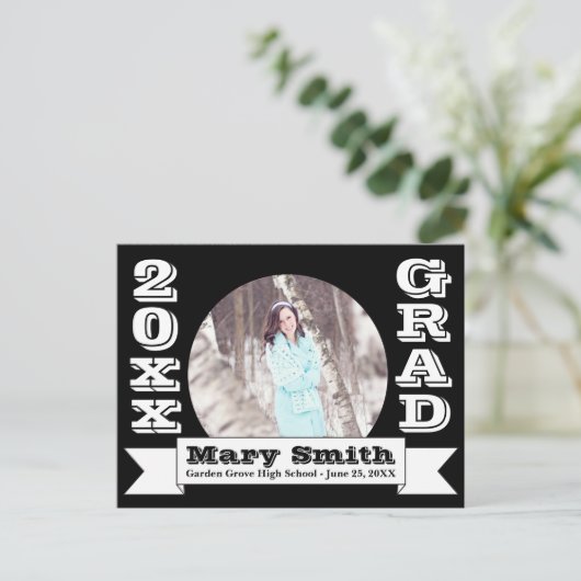 白黒卒業フォーマル発表 案内ポストカード (スタンド正面)