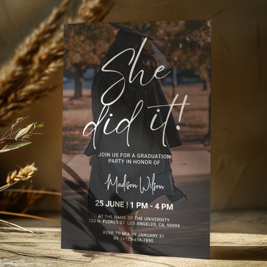 白黒卒業ミニマルパーティー招待状 招待状