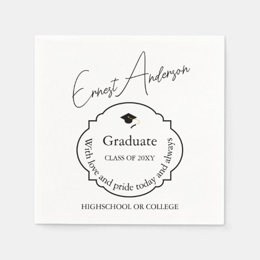 白黒卒業モダンエレガント科 スタンダードカクテルナプキン (正面)