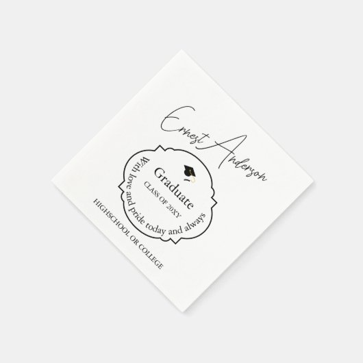 白黒卒業モダンエレガント科 スタンダードカクテルナプキン (角)