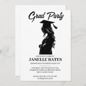 白黒卒業モダンパーティーの招待状 招待状 (正面/裏面)