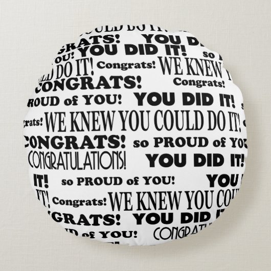 白黒卒業ワードアート装飾用クッション ラウンドクッション (正面)