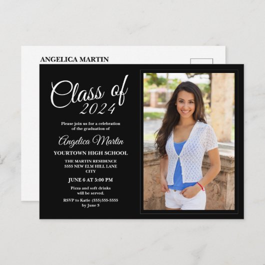 白黒卒業写真の発表 インビテーションポストカード (正面/裏面)