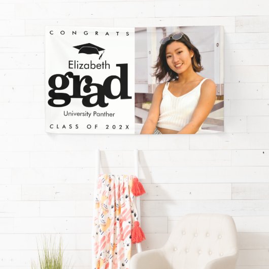 白黒卒業写真シンプルモダンはっきりした 横断幕 (インサイチュ)