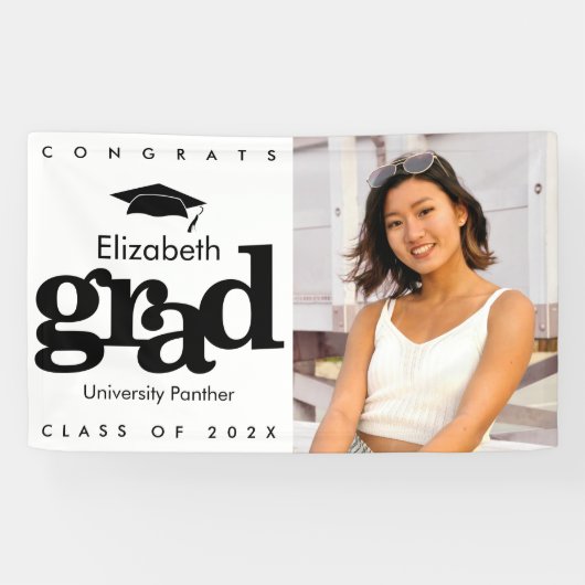 白黒卒業写真シンプルモダンはっきりした 横断幕 (横)