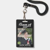 白黒卒業写真バッジ バッジ (正面（ネックストラップ付）)