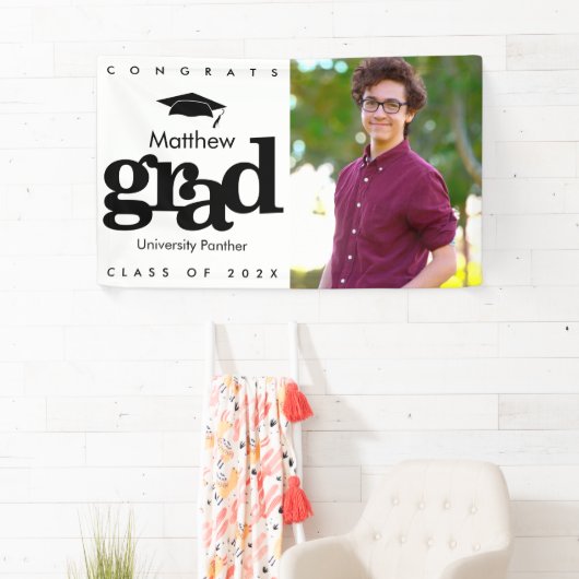 白黒卒業写真モダンはっきりしたシンプル 横断幕 (インサイチュ)