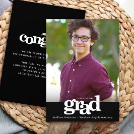 白黒卒業写真モダンタイポグラフィ 案内状