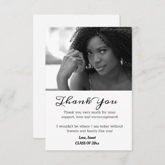 白黒卒業式ありがとうございます サンキューカード (正面/裏面)