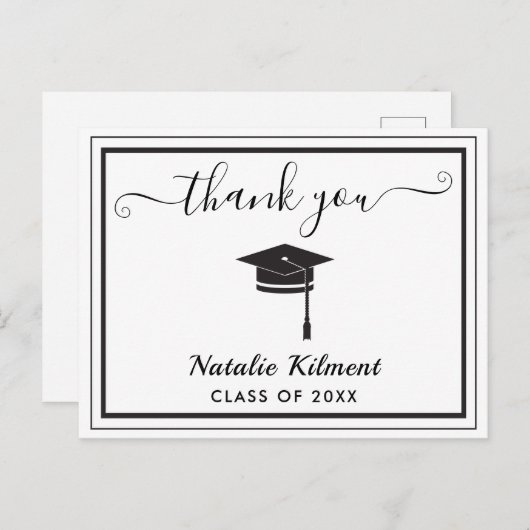 白黒卒業式ありがとうはがき 案内ポストカード (正面/裏面)