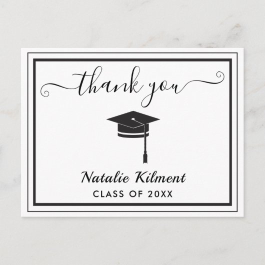 白黒卒業式ありがとうはがき 案内ポストカード (正面)