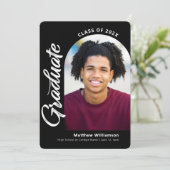 白黒卒業式4フォトアーはっきりしたチスクリプト 案内状 (スタンド正面)