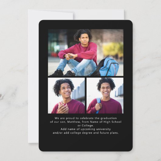 白黒卒業式4フォトアーはっきりしたチスクリプト 案内状 (裏面)