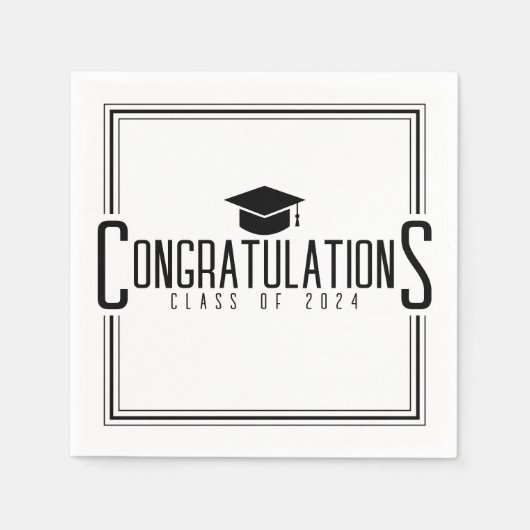 白黒卒業祝いクラス スタンダードカクテルナプキン (正面)