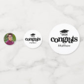 白黒卒業3写真はっきりしたタイポグラフィ コンフェッティ (正面)