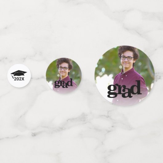 白黒卒業3写真はっきりしたタイポグラフィ コンフェッティ (裏面)