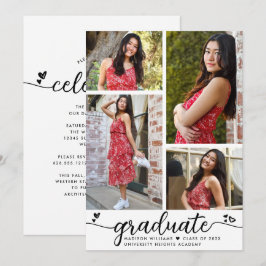 白黒卒業4写真書道ハート 招待状