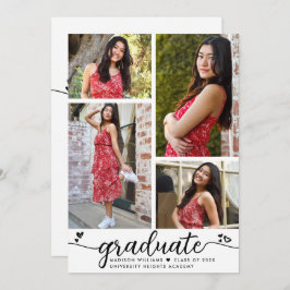 白黒卒業4写真書道ハート 招待状