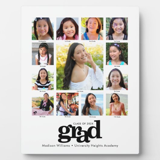 白黒卒業K-12フォトコラージュモダン フォトプラーク (正面)