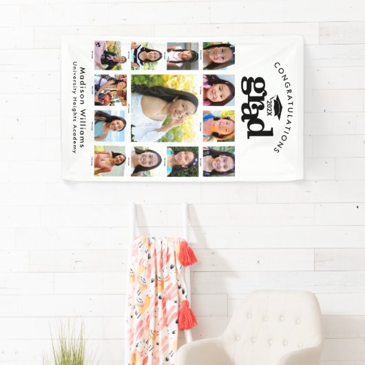 白黒卒業K-12フォトコラージュモダン 横断幕 (インサイチュ)