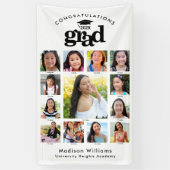 白黒卒業K-12フォトコラージュモダン 横断幕 (縦)