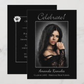 白黒印象的な写真卒業パーティー 招待状 (正面/裏面)