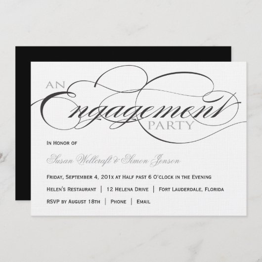 白黒原稿の婚約パーティの招待状 招待状 (正面/裏面)