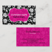 白黒及びエレガントピンクフローラダマスク 名刺 (正面/裏面)