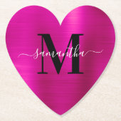 白黒及びフェイクホットピンク箔ハート ペーパーコースター (正面)