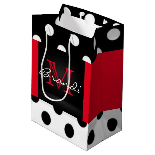 白黒及び赤の水玉模様及びモノグラム ミディアムペーパーバッグ (裏面アングル)