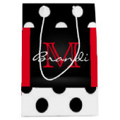 白黒及び赤の水玉模様及びモノグラム ミディアムペーパーバッグ (正面)