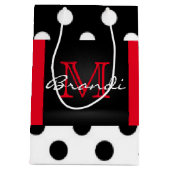 白黒及び赤の水玉模様及びモノグラム ミディアムペーパーバッグ (裏面)