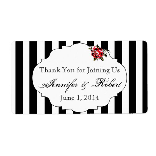 白黒及び赤バラのウォーターボトルラベル ラベル (正面)