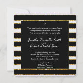 白黒及び金ゴールドグリッター結婚の 招待状 (正面)