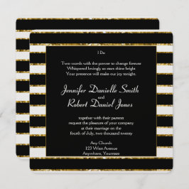 白黒及び金ゴールドグリッター結婚の 招待状