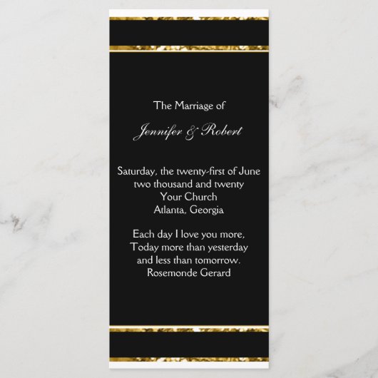 白黒及び金ゴールドグリッター結婚式 プログラム (正面)