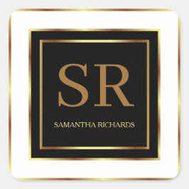 白黒及び金ゴールドモノグラム幾何学 スクエアシール