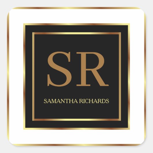 白黒及び金ゴールドモノグラム幾何学 スクエアシール (正面)