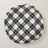 白黒及び金ゴールド格子状ラウンド装飾用クッション ラウンドクッション (裏面)
