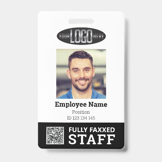 白黒取引従業員の写真IDとQRコード バッジ (正面)