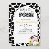 白黒可愛い牛4歳の誕生日 招待状 (正面/裏面)